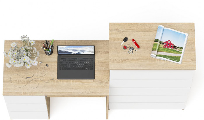 Мори компьютерный стол МС-6 левый + Комод МК700.5, дуб сонома/белый