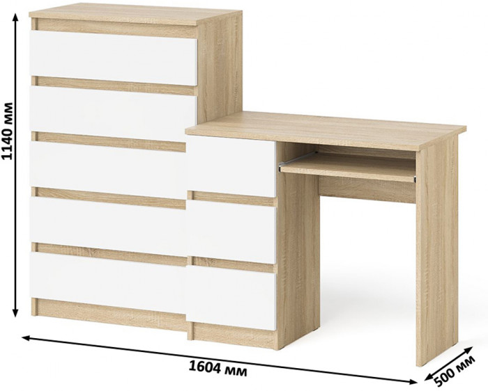 Мори компьютерный стол МС-6 левый + Комод МК700.5, дуб сонома/белый