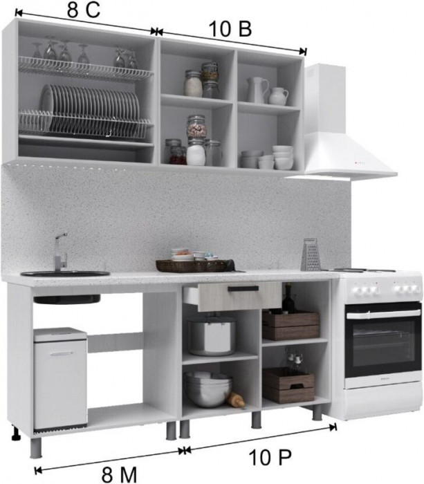 Кухонный гарнитур Осло 1,8м Сакура/Карбон вулкан