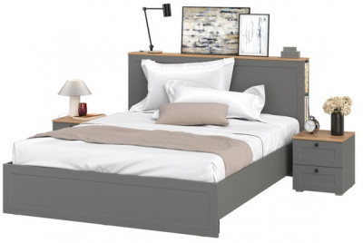 Остин 11.53 Кровать + ортопед + 16.152 Тумба 2 шт., серый графит/дуб крафт золотой