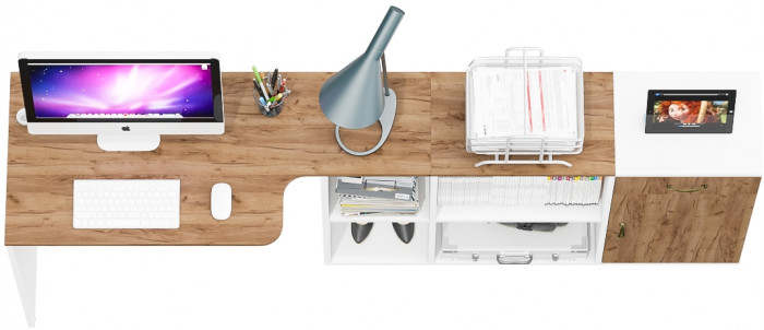 Лидер-8 Стол + Тумба МД 3.15, цвет белый шагрень/крафт золото, ШхГхВ 205х50/30х75 см. или 115х50/120х75 см., НЕ универсальная сборка