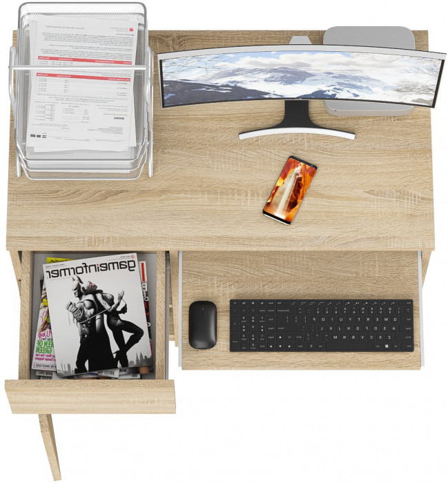 Мори Стол компьютерный МС-1 левый, цвет дуб сонома, ШхГхВ 90х50х76,6 см., выдвижной ящик слева, НЕ универсальная сборка