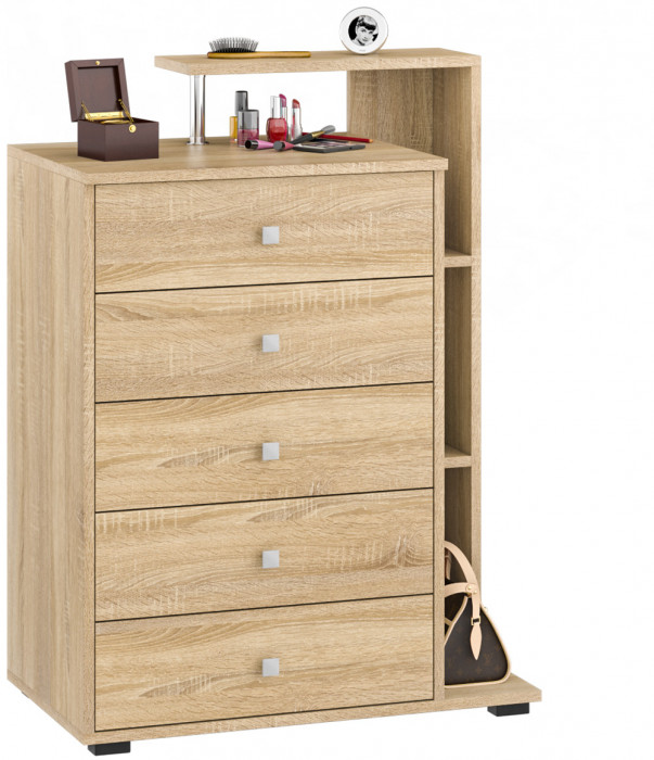 Камелия спальня № 11 Кровать с ящиками 1800 + Две тумбы + Комод + Шкаф 4-х створчатый, цвет дуб сонома, сп.м. 1800х2000 мм., б/м, основание есть