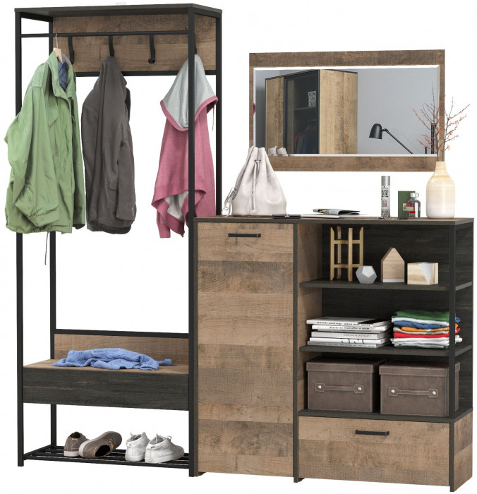 Трувор Прихожая 218, цвет дуб гранж песочный/интра, ШхГхВ 189х36,9х194,2 см., универсальная сборка