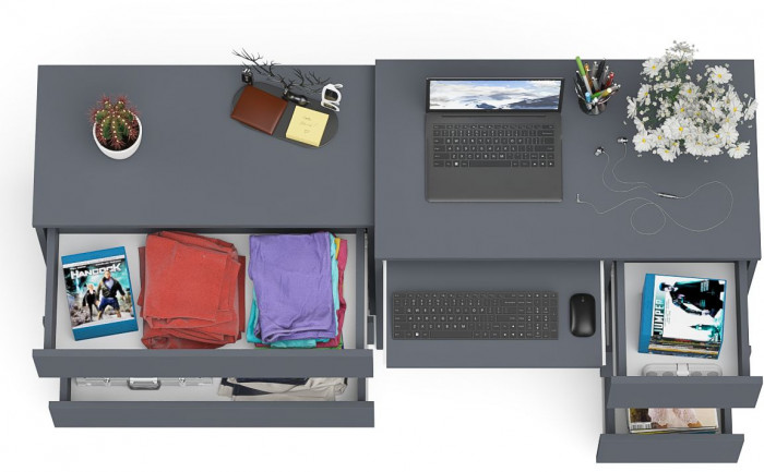 Мори компьютерный стол МС-6 правый + Комод МК800.1, графит