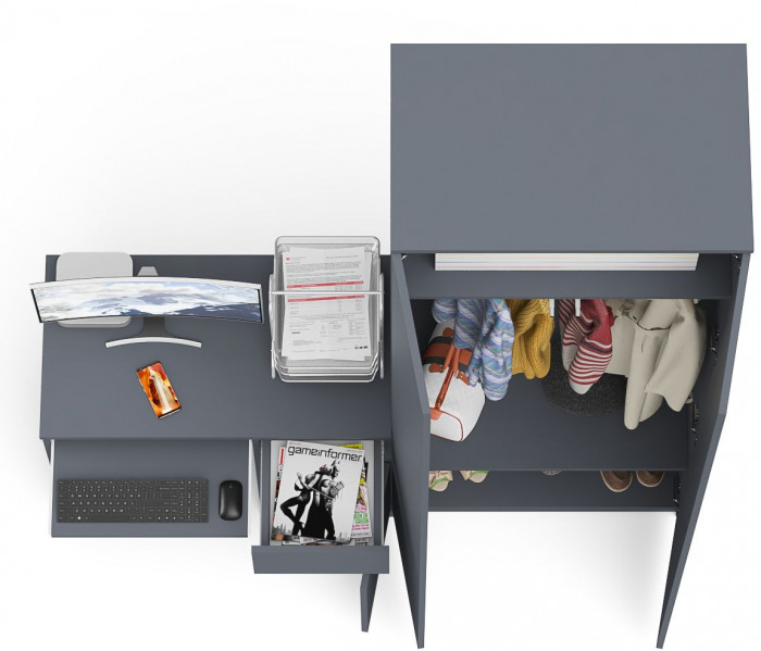 Мори Стол компьютерный МС-1 правый + Шкаф МШ800.1, цвет графит, ШхГхВ 170,4х50,4х209,6 см., выдвижной ящик справа, НЕ универсальная сборка