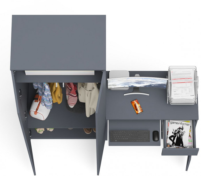 Мори Стол компьютерный МС-1 правый + Шкаф МШ800.1, цвет графит, ШхГхВ 170,4х50,4х209,6 см., выдвижной ящик справа, НЕ универсальная сборка