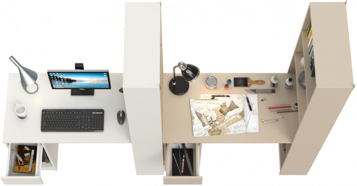 Два Стола письменных Лайт 10.01, белый гладкий/сатин