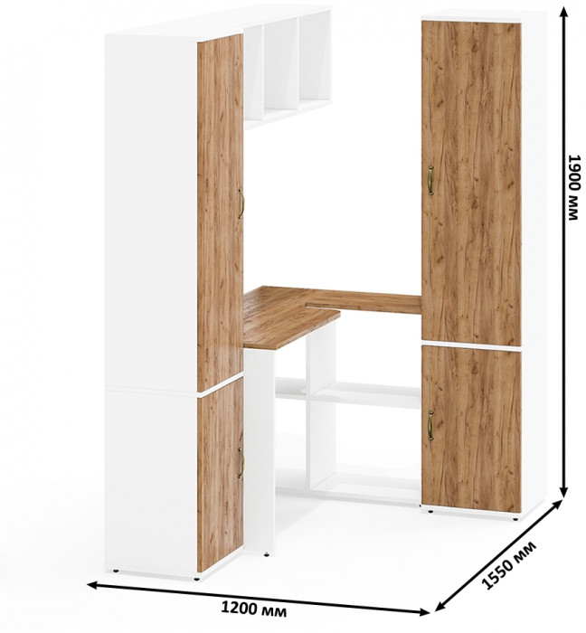 Лидер-8 Пенал МД 22Б + Стол + Полка + Пенал 21Б, белый шагрень/крафт золото