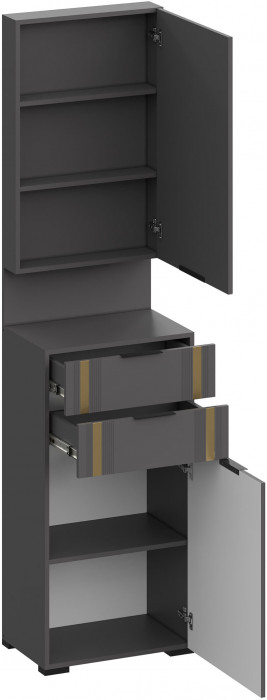 Эмэ Многофункциональная тумба с зеркалом ШК-3942, Графит/Графит, Золото