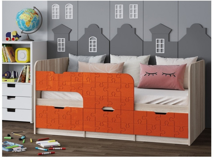 Детская кровать Юниор-9, 80х180 (Белый глянец, Ясень шимо светлый)