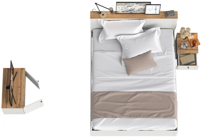 Остин 11.53 Кровать + ортопед + 16.152 Тумба прикроватная + 13.257 Тумба, белый шагрень/дуб крафт золотой