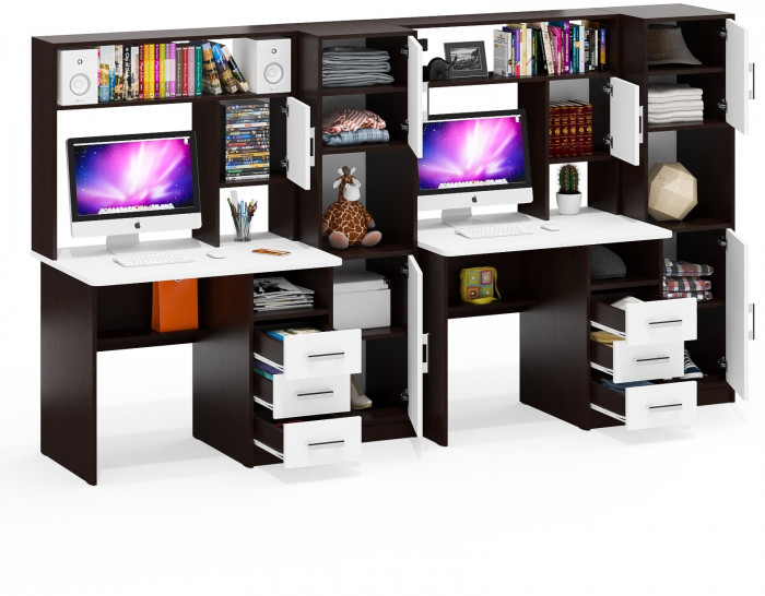 С-МД-СК9 Компоновка № 06, цвет венге/белый шагрень, ШхГхВ 290х70х160 см., НЕ универсальная сборка