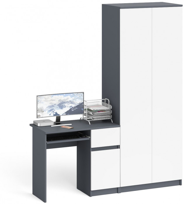 Мори Стол компьютерный МС-1 правый + Шкаф МШ800.1, цвет графит/белый, ШхГхВ 170,4х50,4х209,6 см., выдвижной ящик справа, НЕ универсальная сборка