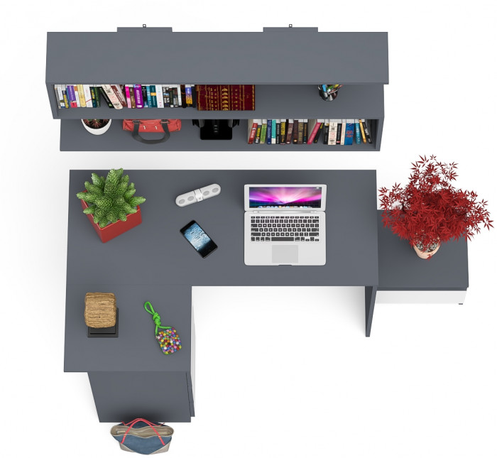 Мори Стол компьютерный МС-16 левый + Тумба ТМП400.1 + Полка 1200, цвет графит/белый, ШхГхВ 164,8х84,9х209,6 см., НЕ универсальная сборка