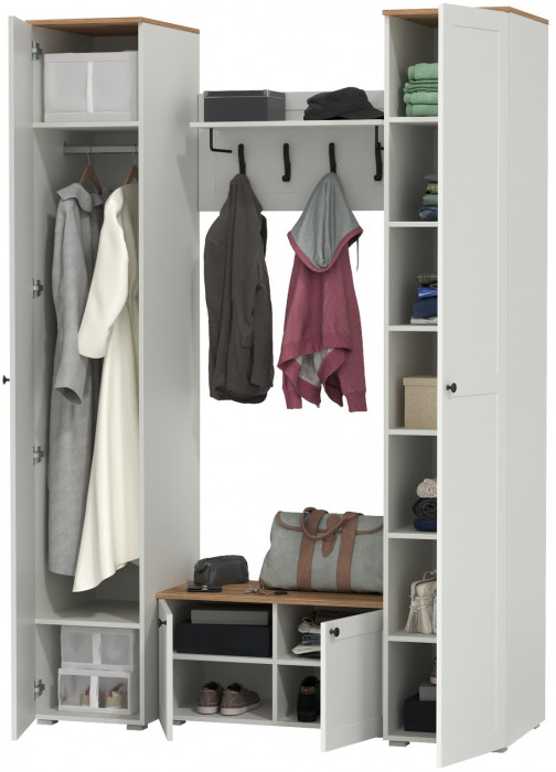 Остин Прихожая 37, белый шагрень/дуб крафт золотой