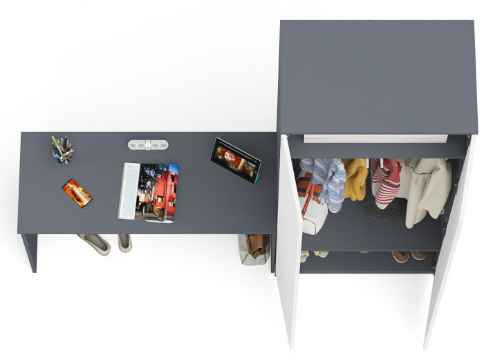 Мори Стол письменный МСП1200.1 + Шкаф МШ800.1, цвет графит/белый, ШхГхВ 200,8х50,4х209,6 см., универсальная сборка