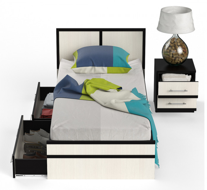 Сакура Кровать с ящиками 0900 + тумба, венге/дуб лоредо