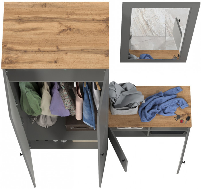 Остин Прихожая 18, цвет серый графит/дуб крафт золотой, ШхГхВ 160х54,3х229,6 см., универсальная сборка