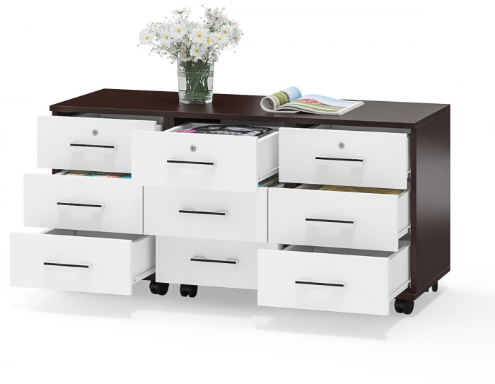 Три тумбы выкатных С-МД-3-02, венге/белый шагрень