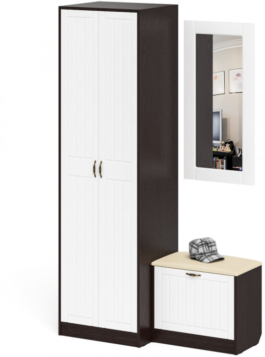 Прихожая П-6 Компоновка № 11, цвет венге/фасады МДФ белое дерево фрезеровка прованс, ШхГхВ 120х50х210 см., универсальная сборка