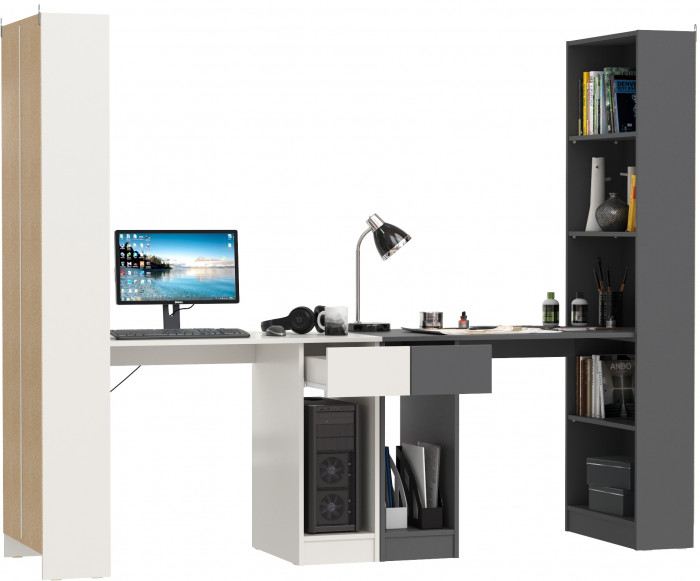 Два Стола письменных Лайт 10.01, белый гладкий/тёмно-серый