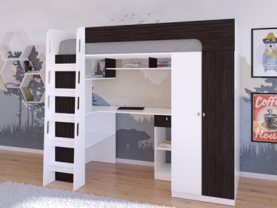 Кровать чердак Астра 10 Белый/Венге