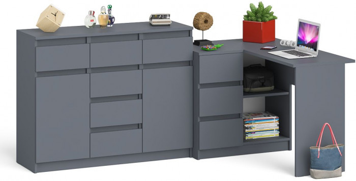 Мори компьютерный стол МС-16 левый + Комод МК1200.4, графит