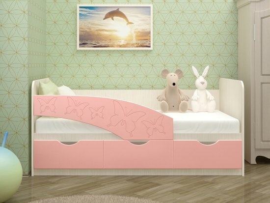 Детская кровать Бабочки 80х160, розовый металл, склад