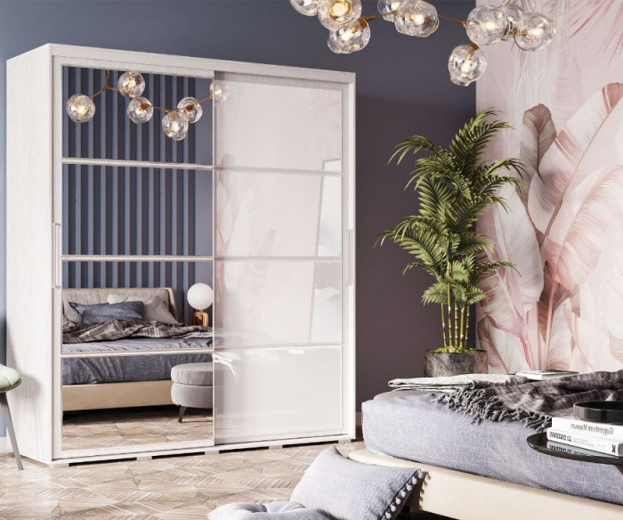 Шкаф-купе с зеркалом Крафт-6, ясень белый