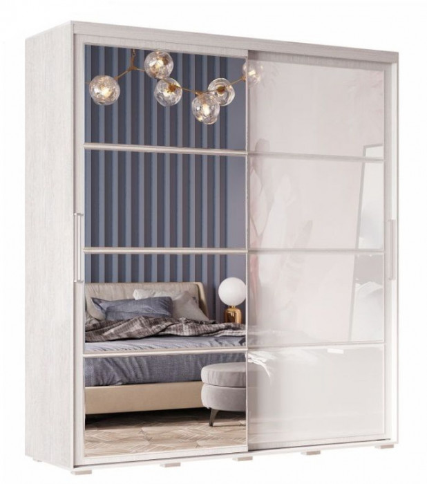 Шкаф-купе с зеркалом Крафт-6, ясень белый