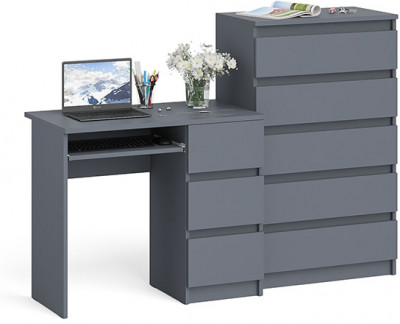 Мори Стол компьютерный МС-6 правый + Комод МК700.5, цвет графит, ШхГхВ 160,4х50х114 см., выдвижные ящики справа, НЕ универсальная сборка