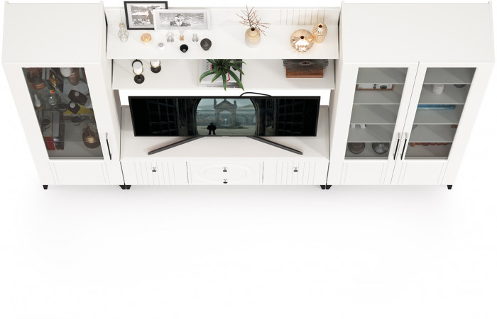 Валенсия Гостиная № 061, ЛДСП белый шагрень/МДФ белый шагрень