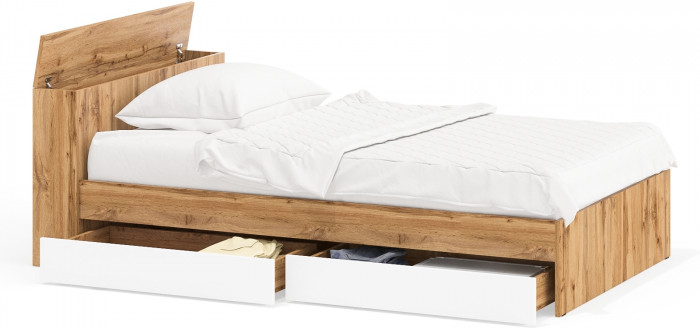 Ксения Кровать с ящиками 1200, дуб вотан/белый