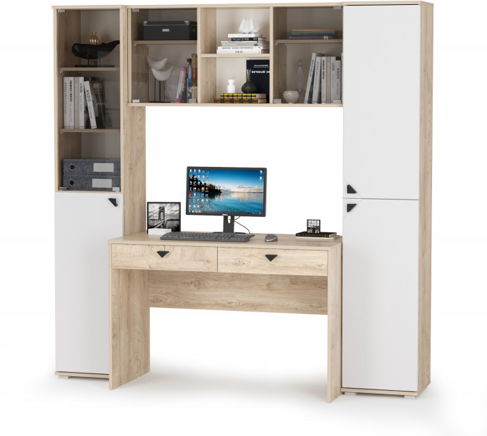 КР100 Бостон № 29, цвет дуб эндгрейн элегантный/фасады МДФ милк рикамо софт, 13.155+12.69+10.51+13.154, ШхГхВ 192,4х57,2х194,4 см., ун. сборка