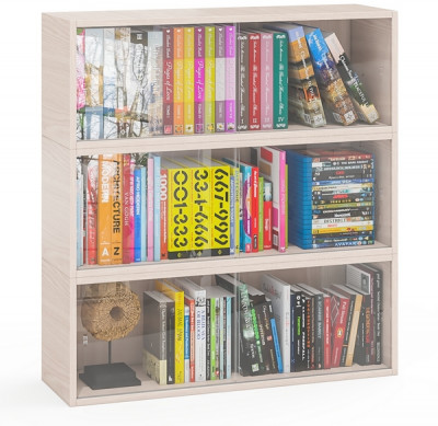 Три полки книжных С-МД-КН01, цвет ясень шимо светлый, размер каждой полки в отдельности: ШхГхВ 83х25х30 см., стеклянные дверцы