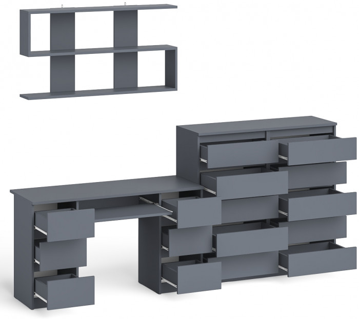 Мори компьютерный стол МС-2 + Комод МК1200.10 + Полка 1200, графит