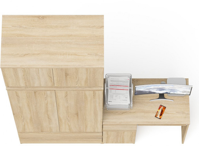 Мори Стол компьютерный МС-1 левый + Шкаф МШ900.1 + Антресоль МА900.1, цвет дуб сонома, ШхГхВ 180,4х50,4х234,2 см., выдвиж. ящик слева, НЕ универс. сб.