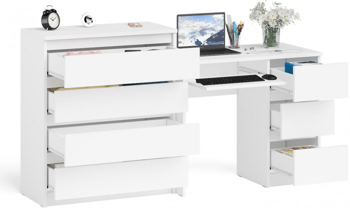 Мори компьютерный стол МС-6 правый + Комод МК800.4, белый