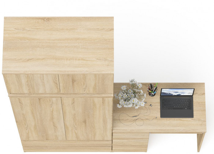 Мори Стол компьютерный МС-6 левый + Шкаф МШ900.1 + Антресоль МА900.1, цвет дуб сонома, ШхГхВ 180,4х50,4х234,2 см., выдвиж. ящики слева, НЕ ун. сб.