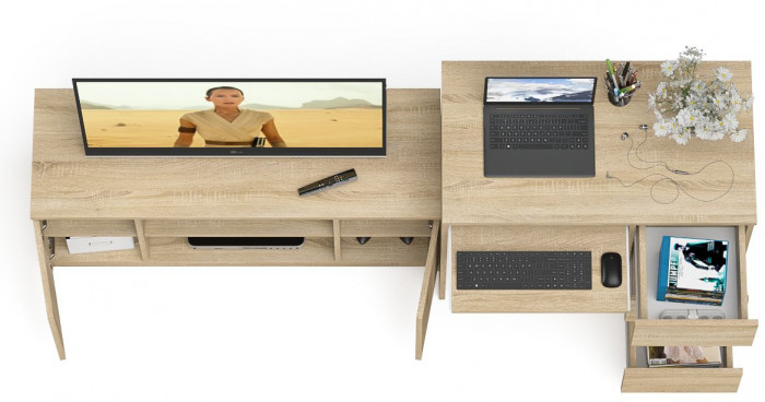 Мори Стол компьютерный МС-6 правый + Тумба МТВ1200.1, цвет дуб сонома, ШхГхВ 210,4х50х76,6 см., выдвижные ящики справа, НЕ универсальная сборка