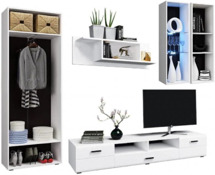 Гостиная Нэнси NEW МДФ Вариант №2 (Белый глянец, Белый)