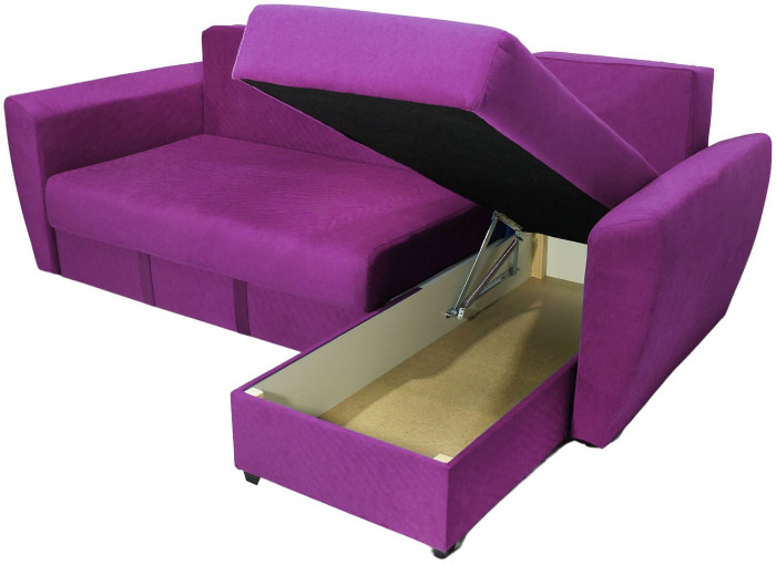 Диван-кровать угловой Амстердам Люкс, 150х200, еврокнижка, независимый пружинный блок, велюр, фиолетовый