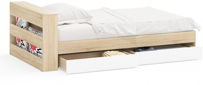 Ксения Кровать с ящиками 1200, дуб сонома/белый
