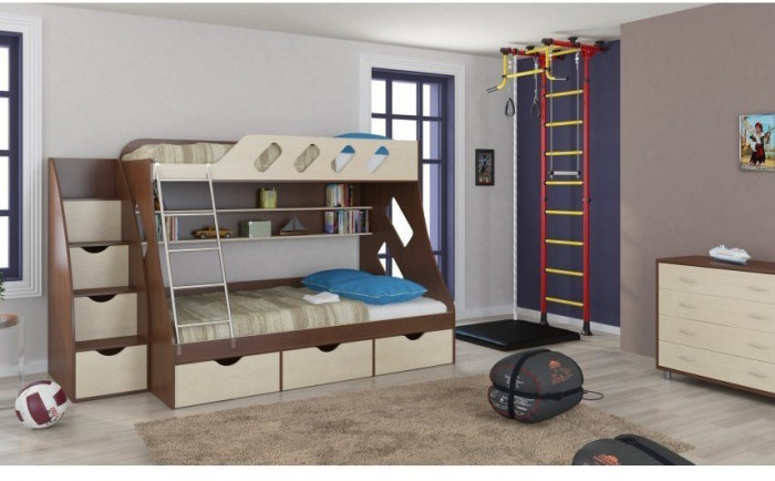 Детская двухъярусная кровать Дельта 20.01+23.02+25 (Орех, Дуб Сонома)