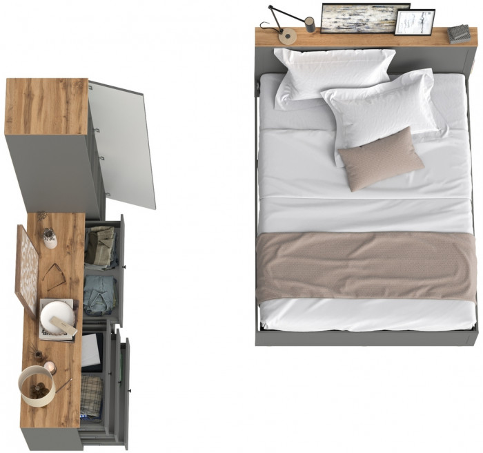 Остин 11.53 Кровать + ортопед + 13.225 Шкаф-пенал + 16.240 Комод, серый графит/дуб крафт золотой