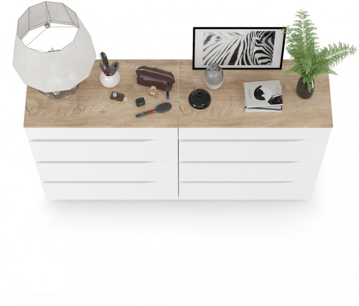 Муссон 13.97 Комод + 13.97 Комод, цвет белый/дуб эндгрейн элегантный, ШхГхВ 154х39,4х92,6 см., четыре выдвижных ящика, ручки-вырезы