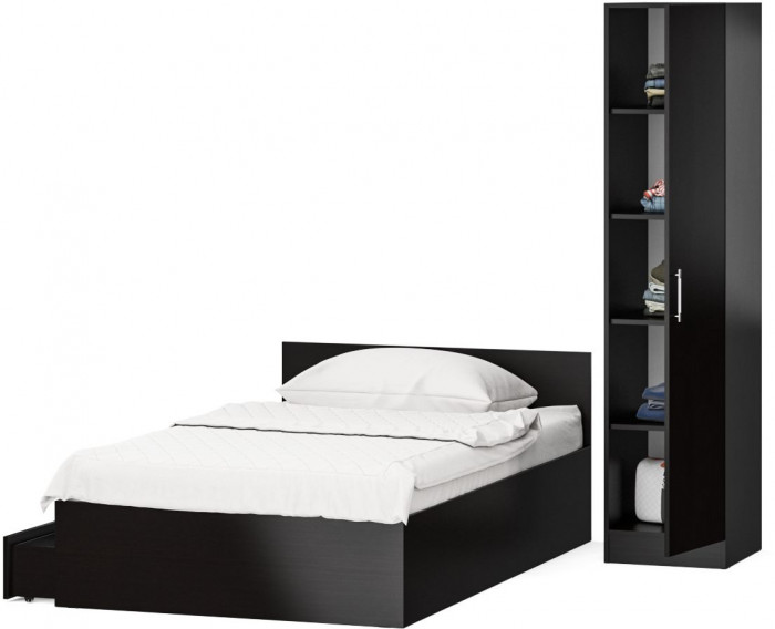 Кровать с ящиками 1200 + Пенал Стандарт, венге