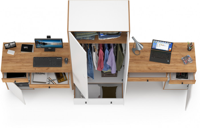 Вуди Компоновка № 25, цвет белый премиум/дуб крафт золотой, ШхГхВ 306х52,7х205 см., универсальная сборка