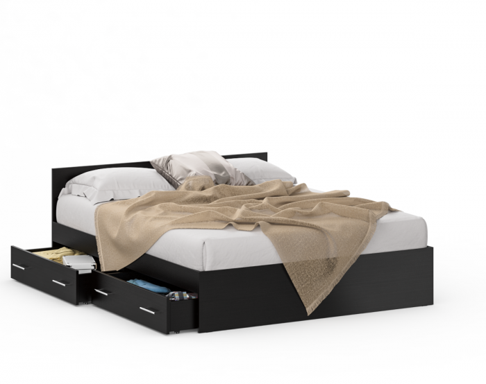 Стандарт Кровать с ящиками 1600, цвет венге, ШхГхВ 163,5х203,5х70 см., сп.м. 1600х2000 мм., без матраса, основание есть